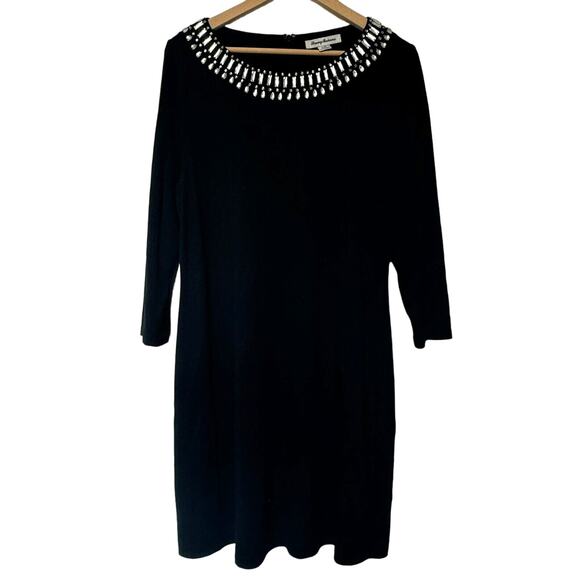 TOMMY BAHAMA Womens Large Black Silver Darcy Ponte Knit Beaded Embellished Dress - Picture 2 of 10